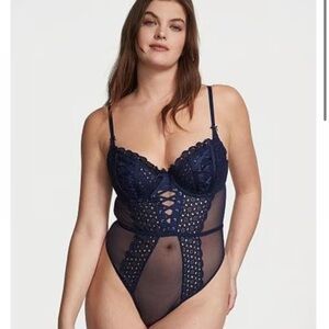 Victoria’s Secret Wicked Unlined Eyelet Lace Teddy - Navy Blue Size Medium